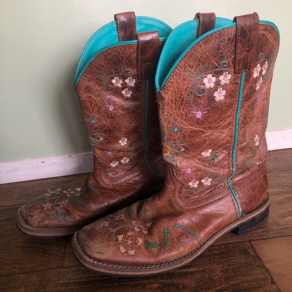 Smoky Mountain Floralie 3841Y Embroidery Western Brown Leather Boots Girl’s US 5